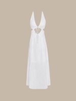 White V Neck Cutout Beach Dress - Image 7