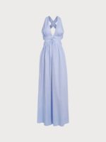Light Blue V Neck Plaeted Beach Dress - Image 10