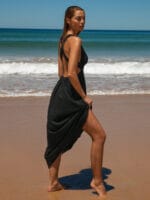 Black V Neck Plaeted Beach Dress - Image 5