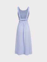 Pale Blue Smocked Strap Cutout Waist Beach Dress - Image 9