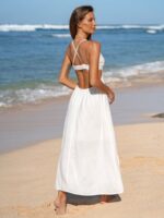 White V Neck Cutout Beach Dress - Image 5