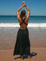 Black V Neck Plaeted Beach Dress - Image 2