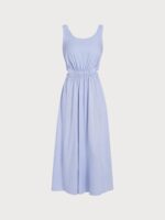 Pale Blue Smocked Strap Cutout Waist Beach Dress - Image 8
