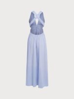 Light Blue V Neck Plaeted Beach Dress - Image 11