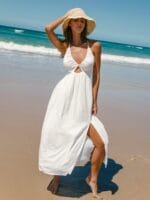 White Crisscross Halter Cutout Beach Dress - Image 3