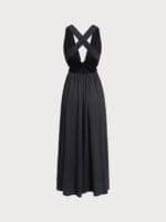 Black V Neck Plaeted Beach Dress - Image 10
