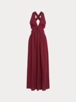 Wine Red V Neck Plaeted Beach Dress - Image 11