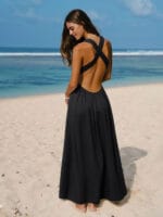 Black V Neck Plaeted Beach Dress - Image 8