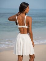 White Plunging Ruched Beach Dress - Image 3