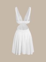 White Plunging Ruched Beach Dress - Image 7
