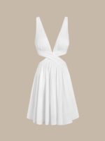 White Plunging Ruched Beach Dress - Image 6