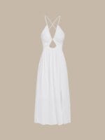White Crisscross Halter Cutout Beach Dress - Image 6